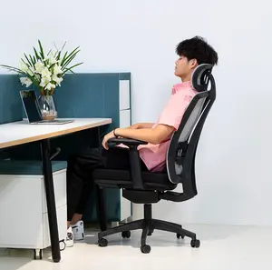 Chaise de bureau ergonomique à dossier haut, entièrement en maille, pivotante, de couleur noire, support lombaire, facile à ajuster, pour ordinateur, nouveau style