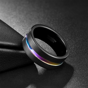 OAHLAN Anillos de tungsteno con incrustaciones de línea de colores arcoíris cambiables de 5/7/9 mm al por mayor para parejas, anillos de boda, anillos para amantes - Product Image 2