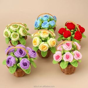 Desktop Home Decoration Roses Potted <b>Small</b> Knitted Flower <b>Basket</b> Handmade Crochet Rose <b>Basket</b> - Product Image 2