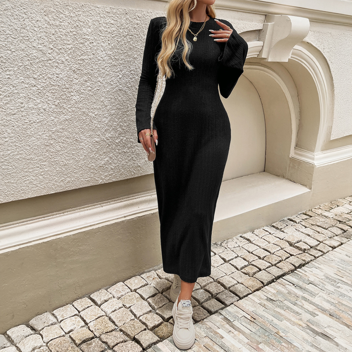 Women's Long Sleeve Sweater Dress for Women o Neck Slim Ribbed Knit Long  Fall Dresses 2026| Alibaba.com