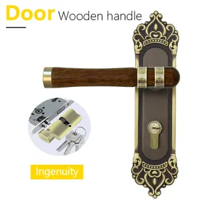Interior Sandalwood Red Classic Style Luxury Antique Brass Security Door Lever Handles Rosette Door Handle Lock
