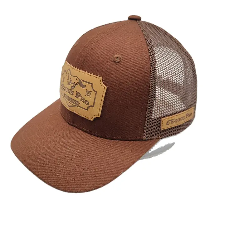 custom brown color patch logo private label mesh back snapback trucker hat