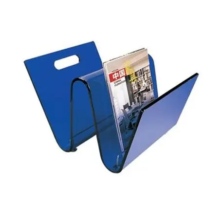 כחול אקריליק מתלה מגזין W צורת אלגנטי אקריליק עיתון בעל ספר Stand גל עיצוב עם מחזיק