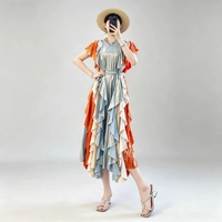 Produit le plus vendu de l'été, robe décontractée mi-longue pour femmes, robe plissée Miyake à volants en cascade multi-niveaux, effet métallique brillant