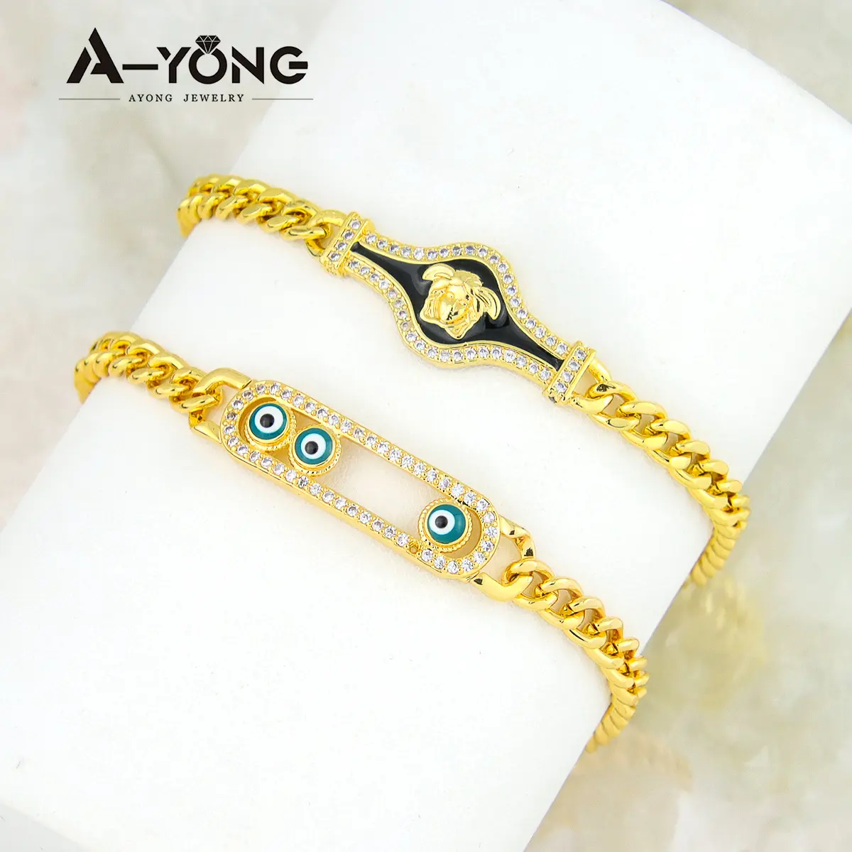 Vòng Tay Mắt Ác Bán Sỉ Thời Trang Vòng Tay Zircon Mạ Vàng 18K Bằng Đồng Thau Cho Nữ