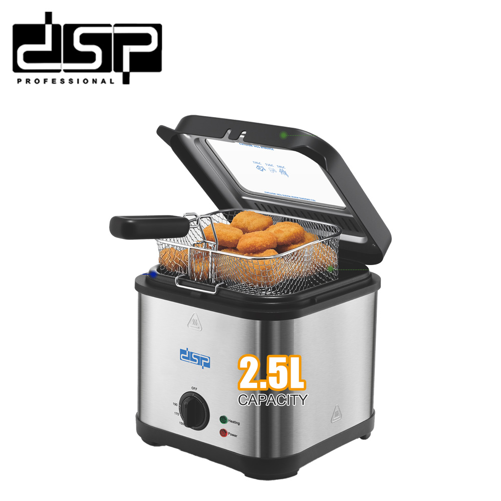 DSP 1200 Вт электрическая фритюрница-2,5 л в коммерческом стиле с регулируемым термостатом (150 ° C-190 ° C) и смотровым окном