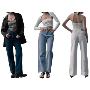 Jeans <span class=keywords><strong>Neri</strong></span> da Donna in Denim con Effetto Laminato, alla Moda e di Alta Qualità, Casual, Streetwear, a Gamba Larga e Vestibilità Ampia, Lavati - Product Image 3