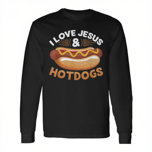 T-shirt a maniche lunghe I Love Jesus And Hotdogs per uomo e donna, abbigliamento casual - Product Image 2