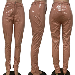 Automne couleur unie fond fendu dames Leggings <span class=keywords><strong>en</strong></span> <span class=keywords><strong>cuir</strong></span> <span class=keywords><strong>femme</strong></span> vêtements d'hiver Streetwear <span class=keywords><strong>cuir</strong></span> PU femmes <span class=keywords><strong>pantalons</strong></span> <span class=keywords><strong>pantalons</strong></span> - Product Image 3