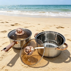 Meilleures ventes 2026 – Ensemble de 12 ustensiles de cuisine en acier inoxydable avec poignées en cuivre et couvercles en <span class=keywords><strong>verre</strong></span> brun, compatible induction - Product Image 2