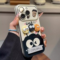 Coque de téléphone boule de charbon de café support tridimensionnel pour Apple 16 Pro 15 Pro Max 12 Plus 11 XS 7 XR Couple mignon poignée de téléphone PC