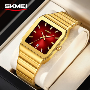 Reloj de pulsera cuadrado multicolor con esfera dorada, correa de acero inoxidable, para hombre, de negocios, de lujo, sencillo, de dibujos animados, resistente al agua, luminoso, con logotipo personalizado - Product Image 1