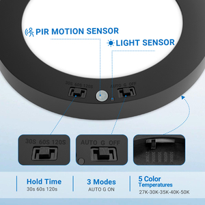 LED Flush Mount <strong>Light</strong> 7" 12W Modern Black Surface Mounted Circular LED <strong>Ceiling</strong> <strong>Light</strong> with Eco-Friendly <strong>PIR</strong> Sensor Smart <strong>Light</strong> - Product Image 3
