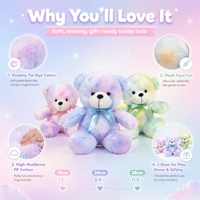 Peluche Ours Tie-Dye Doux avec Ruban, Dégradé Multicolore, Jouet en Peluche pour Enfants, Cadeau d'Anniversaire et Saint-Valentin