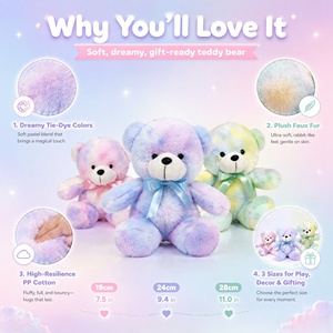 ตุ๊กตาหมีผ้าพลัฌย้อมสีแบบไล่เฉดสีพร้อมริบบิ้น ของขวัญวันเกิดสำหรับเด็กและวันวาเลนไทน์ - Product Image 3