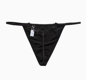 White Lace Trim <b>Thong</b> Panties Low Rise <b>Seamless</b> Women Underwear Knitted Triangle Brief for Daily Wear - Product Image 1