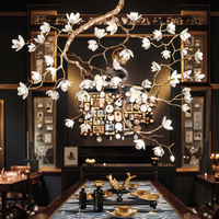 Lustre à fleurs de magnolia tout cuivre Style rétro Wabi-Sabi pour hôtels Nouvel éclairage chinois pour salon salle à manger