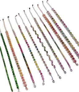 Bracciale con Catena <span class=keywords><strong>Arcobaleno</strong></span> in Argento 925 Placcato Platino con Tormalina Naturale Colorata per Donne, Vendita all'Ingrosso Diretta dalla Fabbrica - Product Image 1