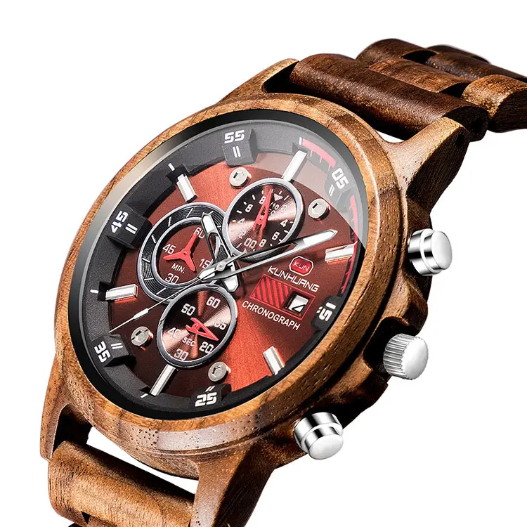 Laser personalizzata stampa Classic fatti a mano degli uomini di legno orologio logo personalizzato con Orologi Cronografo Orologio Al Quarzo