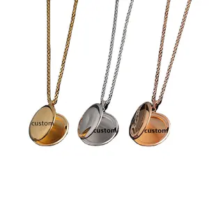 Personalized Custom Photo Name Engraved Couple Opens Locket Stainless Steel Pendant Chain Necklace
