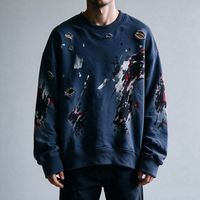 Sweat-shirt en coton déchiré et vieilli pour homme, col rond, imprimé vintage, coupe ample et oversize, style streetwear, personnalisable