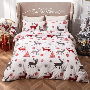 独特设计隐藏拉链封口圣诞主题图案床单枕套床罩床上用品套装