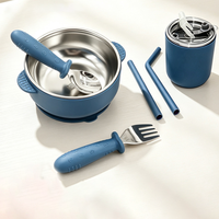 Eversoul 6 pièces, bol anti-renversement à ventouse pour tout-petits, ustensiles d'apprentissage pour enfants, vaisselle en silicone pour bébé