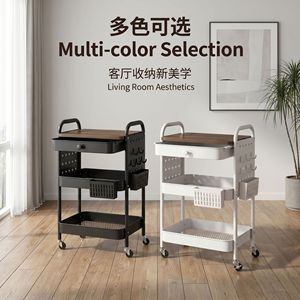 Carrito de Almacenamiento de 3 Niveles, Organizador Metálico con Ruedas y Superficie de Madera para Cocina u Oficina - Product Image 3