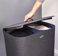 Nouveau panier à linge de 90 L avec séparation, panier à linge avec pédale et couvercle, 2 sacs à linge amovibles avec poignées