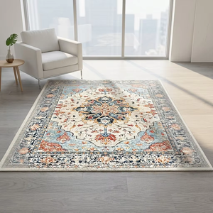 Alfombras Modernas de Poliéster, Diseño Floral Azul Grisáceo Vintage, Aptas para Mascotas, Antideslizantes, Suaves, de Pelo Corto, Rectangulares, para Sala de Estar - Product Image 1