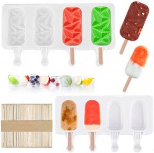 Moldes de silicona para hielo personalizados con 4 cavidades, molde de hielo mejorado para hacer cubitos de hielo caseros con 50 palitos de madera, venta al por mayor - Product Image 2