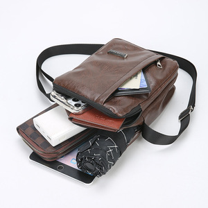 TopHider YZ7701 Men's Messenger <b>Bag</b> PU Leather <b>Large</b> Capacity Sling <b>Bag</b> Solid Color Everyday Commuting Crossbody <b>Bag</b> - Product Image 3