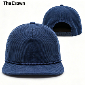 Custom Logo 5 Panel Corduroy <b>Flat</b> Brim <b>Hat</b> Wholesale Bulk Rope <b>Hat</b> With Single Row Snapback Manufacturer - Product Image 2