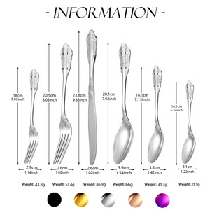 Sang trọng bạc thép không gỉ Baroque cổ điển dao muỗng nĩa Flatware Vàng Hoàng Gia thiết lập dao kéo cho đám cưới - Product Image 2