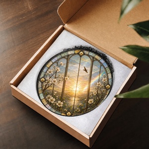 Panel de Vidrio Artístico con Diseño Floral Blanco, Atrapasueños de Vidrio para Ventana, Adorno Colgante para el <span class=keywords><strong>Hogar</strong></span> - Product Image 6