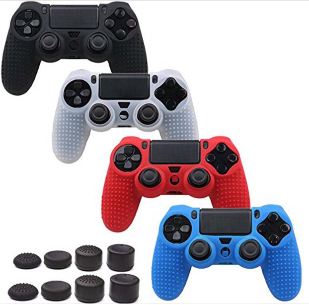 8 Colors Studded Silicone Cover Skin Case for PS 4 PS4 Pro Slim Controller Gamepad Cover with 8 Thumb Grips Covers