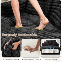 Canapé modulaire moderne trois places avec chaise longue, 56 pouces, en fausse fourrure moelleuse, avec accoudoirs carrés et coussins moelleux pour un confort optimal