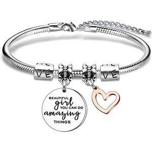 Vente chaude Personnalisé En Acier Inoxydable Femmes Dames Filles Gravé Lettres Amour <span class=keywords><strong>Pour</strong></span> <span class=keywords><strong>Toujours</strong></span> Coeur Pendentif Bracelet Bijoux - Product Image 4