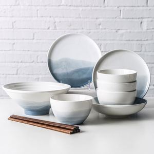 Minimalist Plain Alps Gradient Color Ceramic Bowl Plate Service for 4 Dinnerware <b>Set</b> - Product Image 1
