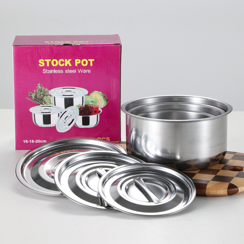 3 Pcs Stainless Steel Cooking Pot Household Multifunctional Set Basin Lid Rustproof Single Bottom Modern Simplicity Design · image 6