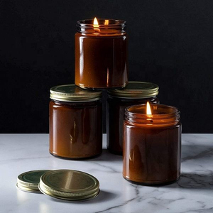 Tarro de vidrio transparente/ámbar de lujo para velas con tapa, 50ml, 60ml, 100ml, 150ml, 250ml, para decoración del hogar, DIY, de fábrica - Product Image 2
