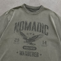 T-shirt Homme Rétro en Coton Lourd 100% pour Usage Quotidien, Olive Délavé, Imprimé Numérique Graphique, Coupe Boxy Streetwear, Fournisseur Populaire