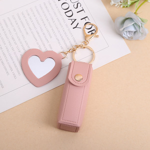 <span class=keywords><strong>Porte</strong></span>-rouge à lèvres portable de haute qualité en cuir PU, style découpé, forme oblongue, semi-fait main, avec miroir et <span class=keywords><strong>porte</strong></span>-clés, <span class=keywords><strong>pour</strong></span> femmes - Product Image 2