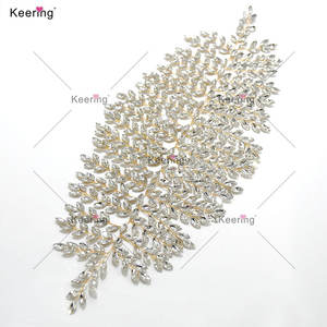 WDP-098 keering 3D ใหม่ใบไม้สีชมพูประกายเพชรพลอยเทียมดอกไม้แพทช์สำหรับงานแต่งงานชุดเพื่อนเจ้าสาว - Product Image 4