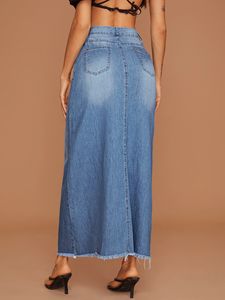 Toptan özel rahat yüksek bel bayanlar Jean etek uzun Midi yarık bölünmüş kadın etek <span class=keywords><strong>Denim</strong></span> uzun kadın etekler - Product Image 4
