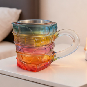 Tasse à café en verre 3D colorée, design empilable, créative, pour cadeau, unisexe - Product Image 3
