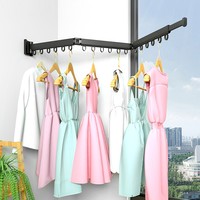 Séchoir à linge multifonctionnel en aluminium avec crochets, mural, rotatif, télescopique et pliable