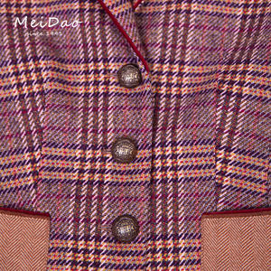 MEIDAO-010135 Classic Wool Short Ladies Tweed Style <strong>Blazer</strong> With <strong>Elbow</strong> <strong>Patches</strong> - Product Image 3