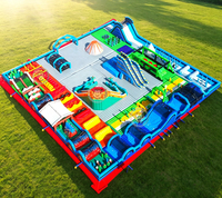Château gonflable commercial géant pour adultes, parc d'attractions extérieur avec toboggan et parcours d'obstacles combinés