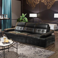 Sofá Cama Eléctrico Extensible Negro Moderno para el Hogar Inteligente, Conjunto de Sofás de Cuero con Respaldo Alto, Asiento Profundo y Función Retráctil
